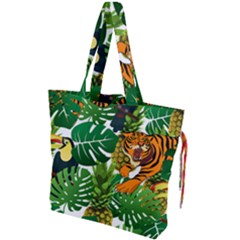 Tropical Pelican Tiger Jungle Drawstring Tote Bag by snowwhitegirl