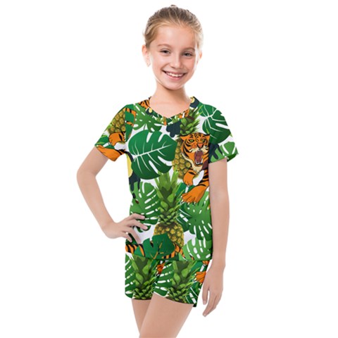 Tropical Pelican Tiger Jungle Kids  Mesh Tee And Shorts Set by snowwhitegirl