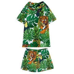 Tropical Pelican Tiger Jungle Kids  Swim Tee And Shorts Set by snowwhitegirl