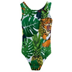 Tropical Pelican Tiger Jungle Kids  Cut-out Back One Piece Swimsuit