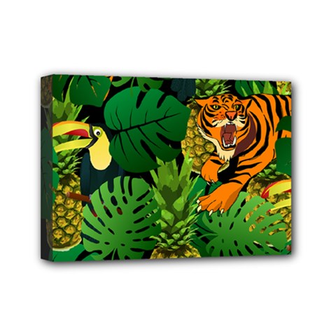 Tropical Pelican Tiger Jungle Black Mini Canvas 7  X 5  (stretched) by snowwhitegirl