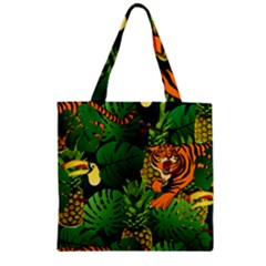 Tropical Pelican Tiger Jungle Black Zipper Grocery Tote Bag by snowwhitegirl