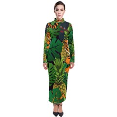 Tropical Pelican Tiger Jungle Black Turtleneck Maxi Dress by snowwhitegirl