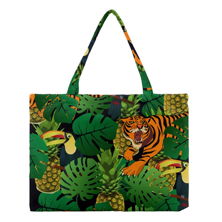 Tropical Pelican Tiger Jungle Black Medium Tote Bag