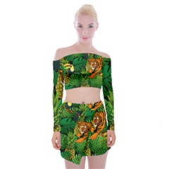 Tropical Pelican Tiger Jungle Black Off Shoulder Top With Mini Skirt Set by snowwhitegirl