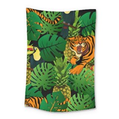 Tropical Pelican Tiger Jungle Black Small Tapestry by snowwhitegirl