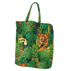 Tropical Pelican Tiger Jungle Black Giant Grocery Tote by snowwhitegirl