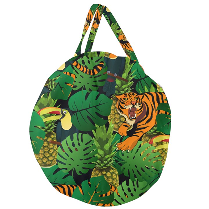 Tropical Pelican Tiger Jungle Black Giant Round Zipper Tote