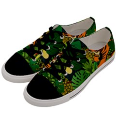 Tropical Pelican Tiger Jungle Black Men s Low Top Canvas Sneakers by snowwhitegirl