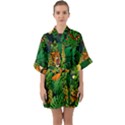 Tropical Pelican Tiger Jungle Black Quarter Sleeve Kimono Robe View1