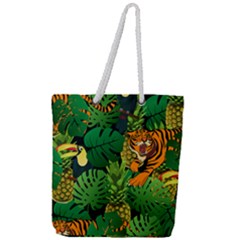 Tropical Pelican Tiger Jungle Black Full Print Rope Handle Tote (large) by snowwhitegirl