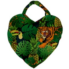 Tropical Pelican Tiger Jungle Black Giant Heart Shaped Tote by snowwhitegirl