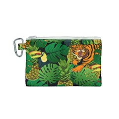 Tropical Pelican Tiger Jungle Black Canvas Cosmetic Bag (small)