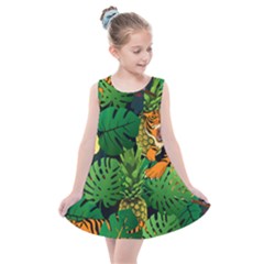 Tropical Pelican Tiger Jungle Black Kids  Summer Dress