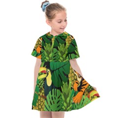 Tropical Pelican Tiger Jungle Black Kids  Sailor Dress by snowwhitegirl