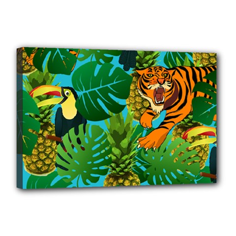 Tropical Pelican Tiger Jungle Blue Canvas 18  X 12  (stretched) by snowwhitegirl