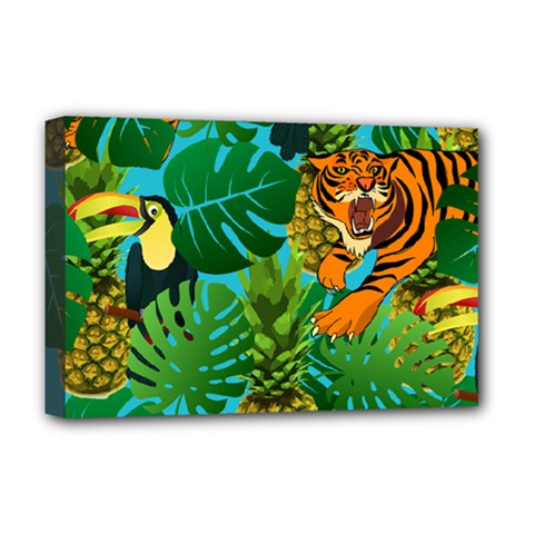 Tropical Pelican Tiger Jungle Blue Deluxe Canvas 18  X 12  (stretched) by snowwhitegirl