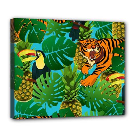 Tropical Pelican Tiger Jungle Blue Deluxe Canvas 24  X 20  (stretched) by snowwhitegirl