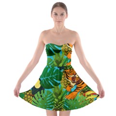 Tropical Pelican Tiger Jungle Blue Strapless Bra Top Dress by snowwhitegirl