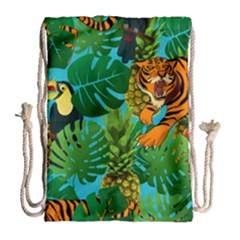 Tropical Pelican Tiger Jungle Blue Drawstring Bag (large) by snowwhitegirl