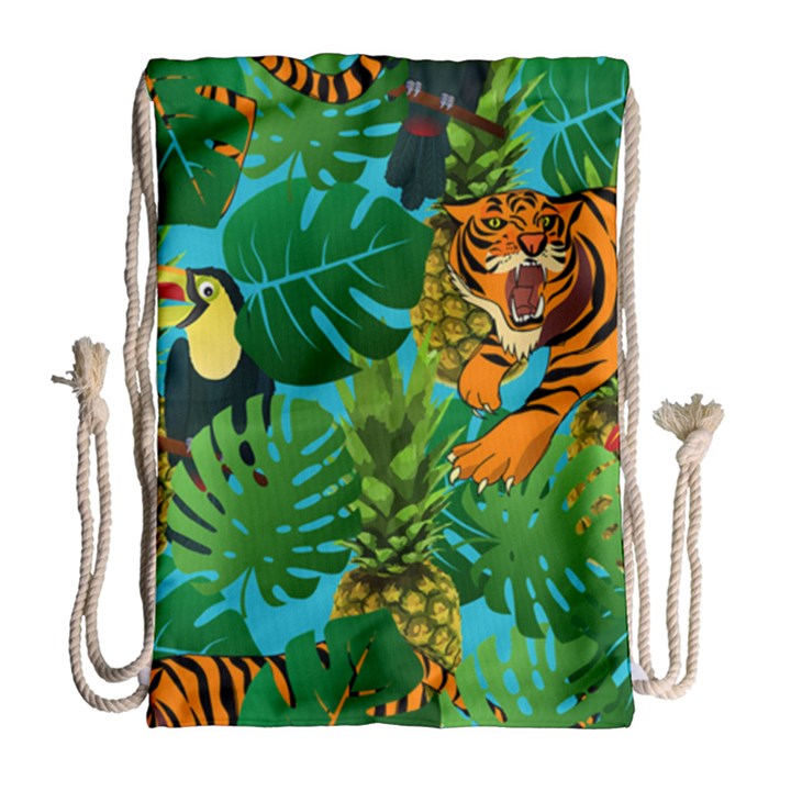 Tropical Pelican Tiger Jungle Blue Drawstring Bag (Large)