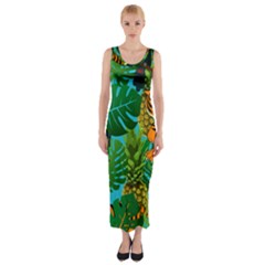 Tropical Pelican Tiger Jungle Blue Fitted Maxi Dress by snowwhitegirl