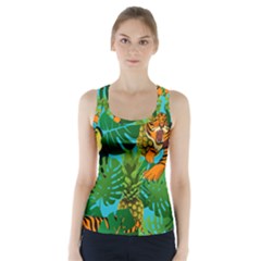 Tropical Pelican Tiger Jungle Blue Racer Back Sports Top by snowwhitegirl