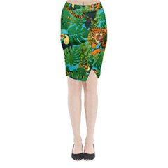 Tropical Pelican Tiger Jungle Blue Midi Wrap Pencil Skirt by snowwhitegirl