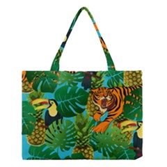 Tropical Pelican Tiger Jungle Blue Medium Tote Bag by snowwhitegirl