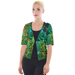 Tropical Pelican Tiger Jungle Blue Cropped Button Cardigan by snowwhitegirl