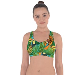 Tropical Pelican Tiger Jungle Blue Cross String Back Sports Bra by snowwhitegirl