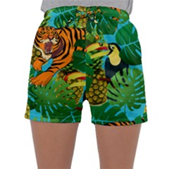 Tropical Pelican Tiger Jungle Blue Sleepwear Shorts by snowwhitegirl