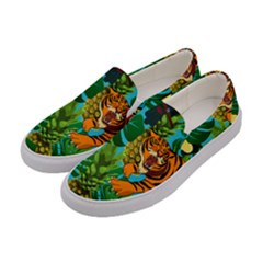 Tropical Pelican Tiger Jungle Blue Women s Canvas Slip Ons by snowwhitegirl