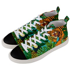 Tropical Pelican Tiger Jungle Blue Men s Mid-top Canvas Sneakers by snowwhitegirl