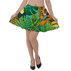 Tropical Pelican Tiger Jungle Blue Velvet Skater Skirt by snowwhitegirl