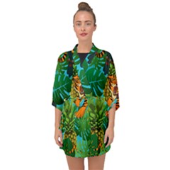 Tropical Pelican Tiger Jungle Blue Half Sleeve Chiffon Kimono by snowwhitegirl