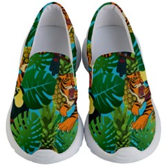 Tropical Pelican Tiger Jungle Blue Kid s Lightweight Slip Ons by snowwhitegirl