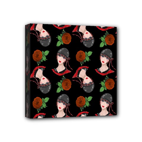 Vintage Flapper Woman Black Mini Canvas 4  X 4  (stretched) by snowwhitegirl