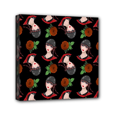 Vintage Flapper Woman Black Mini Canvas 6  X 6  (stretched) by snowwhitegirl