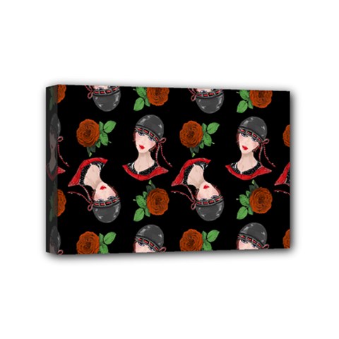 Vintage Flapper Woman Black Mini Canvas 6  X 4  (stretched) by snowwhitegirl