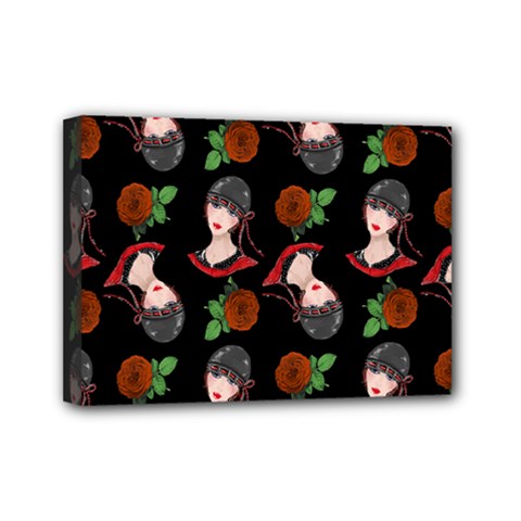 Vintage Flapper Woman Black Mini Canvas 7  X 5  (stretched) by snowwhitegirl