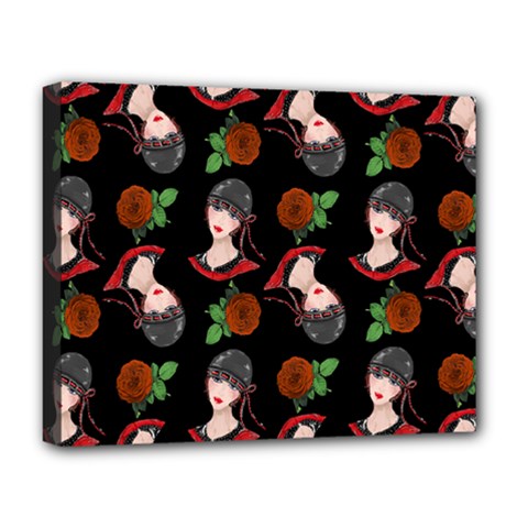 Vintage Flapper Woman Black Deluxe Canvas 20  X 16  (stretched) by snowwhitegirl