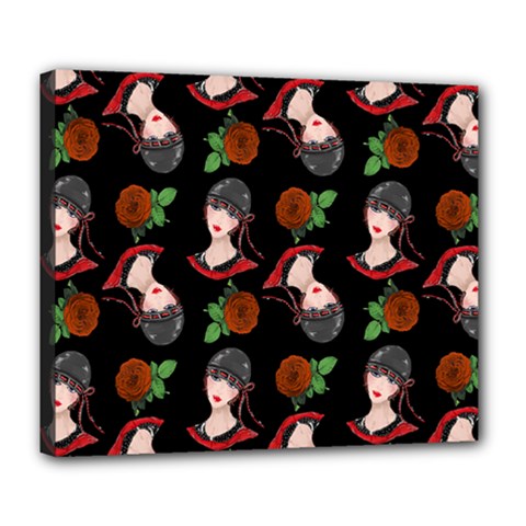 Vintage Flapper Woman Black Deluxe Canvas 24  X 20  (stretched) by snowwhitegirl