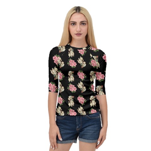 Retro Dog Floral Pattern Quarter Sleeve Raglan Tee by snowwhitegirl