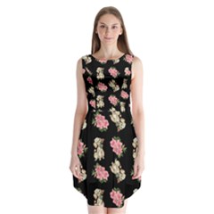 Retro Dog Floral Pattern Sleeveless Chiffon Dress  