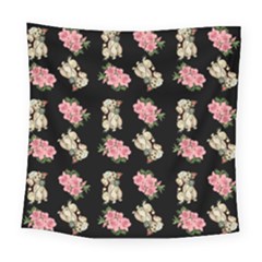 Retro Dog Floral Pattern Square Tapestry (large) by snowwhitegirl