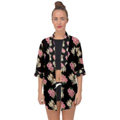 Retro Dog Floral Pattern Open Front Chiffon Kimono