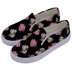 Retro Dog Floral Pattern Kids  Canvas Slip Ons