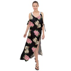 Retro Dog Floral Pattern Maxi Chiffon Cover Up Dress