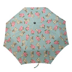 Retro Dog Floral Pattern Blue Folding Umbrellas by snowwhitegirl